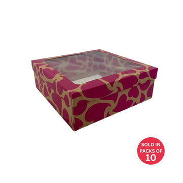 Bento Cake Box (Kraft) 250x250x90mm (Pink Whirlwind Love) (Pack of 10)