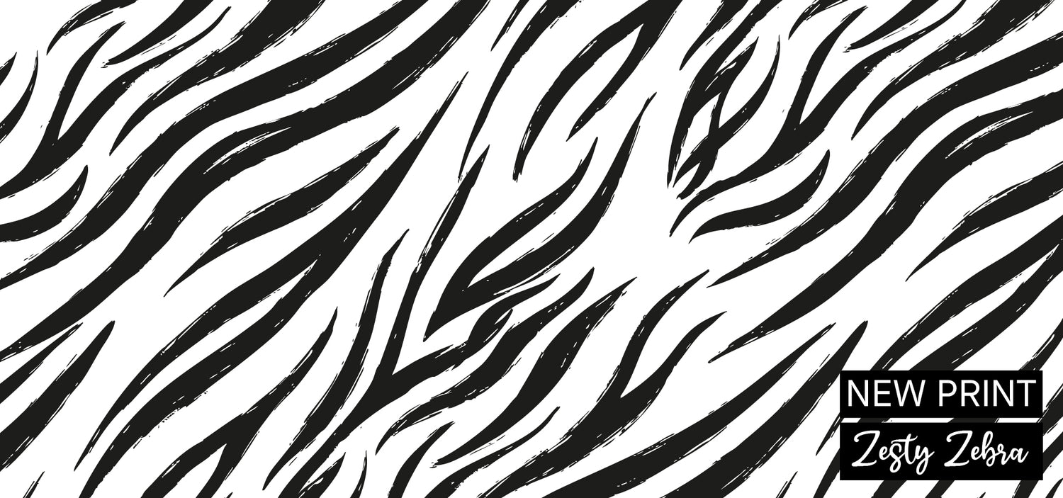Zesty Zebra pattern with black and white stripes on a white background