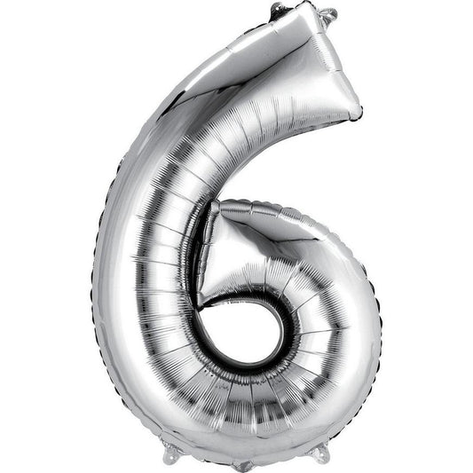 6 Number Balloon (Silver) (86cm)