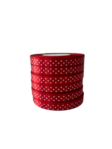 10mm x 20m Red Polka Dot Satin Ribbon