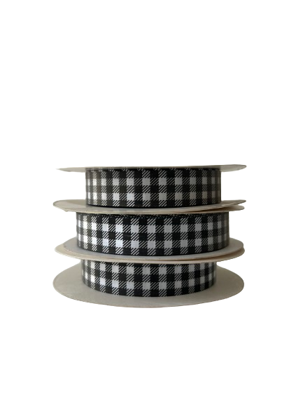 15mm x 20m Black Gingham Satin Ribbon