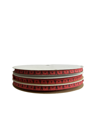 7mm x 20m Cotton Twill Ribbon (Red Vintage Hearts)