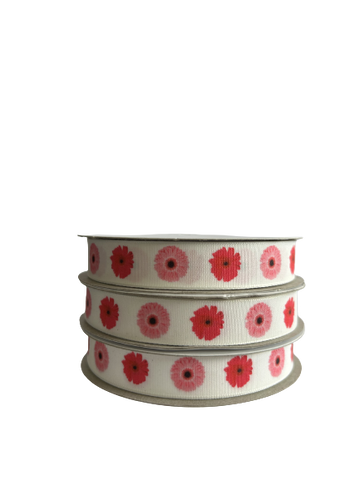 15mm x 20m Taffeta Ribbon (Pink Daisies)