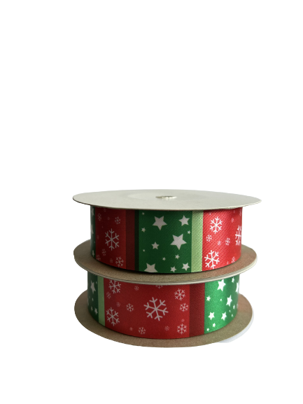 25mm x 20m Satin Ribbon (Stars & Snowflakes)