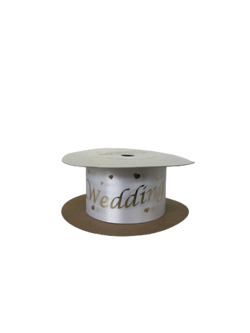 40mm x 10m Satin Ribbon (Gold Wedding Day)