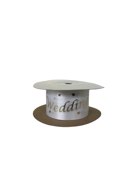 40mm x 10m Satin Ribbon (Gold Wedding Day)