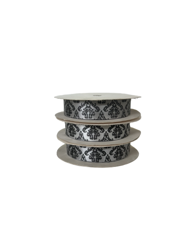 20mm x 20m Satin Ribbon (Silver Damask)