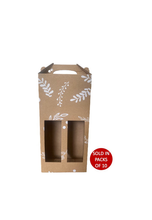 Kraft 2 Bottle Wine Box with Handle (Botanical) (Pack of 10)