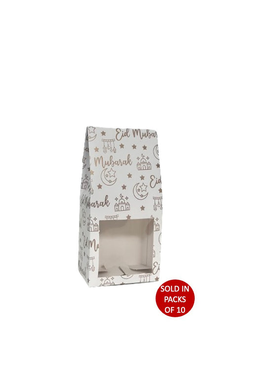White Coffee Box with Window (Gold Eid Mubarak)190x90x60mm