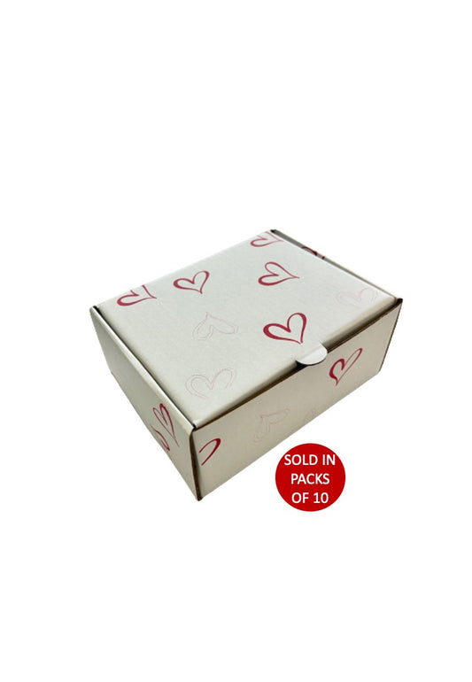 Medium Flip Lid Shipper Box 200x150x85mm (White) Hearts