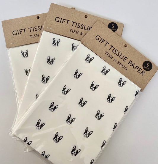 Boston terrier printed tissue paper pack of 5 sheets tish and shoo