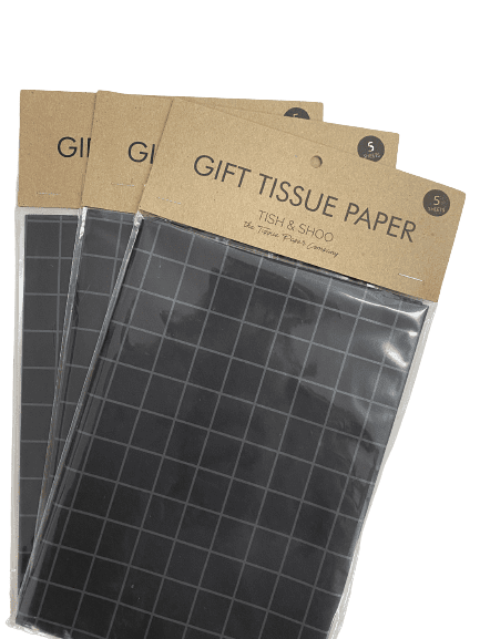 geometric grid grey on black tissue paper 5 sheet pack