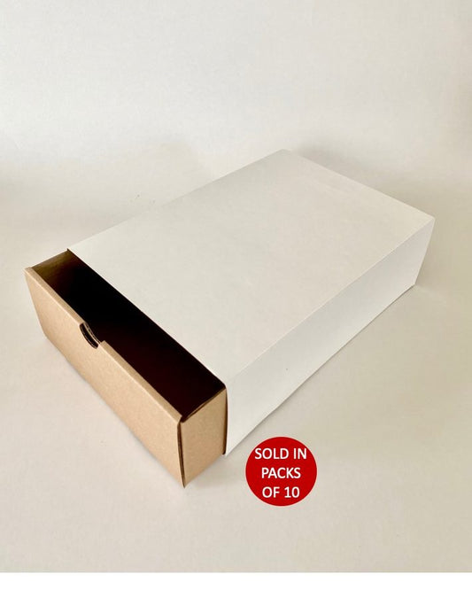 Kraft Sliding Gift Box with Sleeve (White) 256x176x77mm (Pack of 10)
