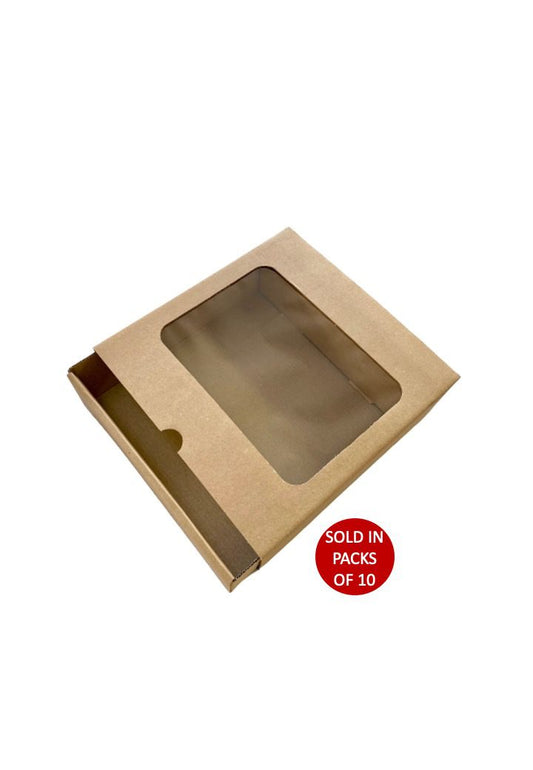 Corrugated Kraft Sliding Gift Box with Window 231x225x67mm (Pack of 10)