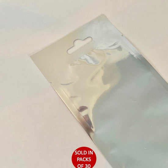 Silver pouch with clear font 100x200mm