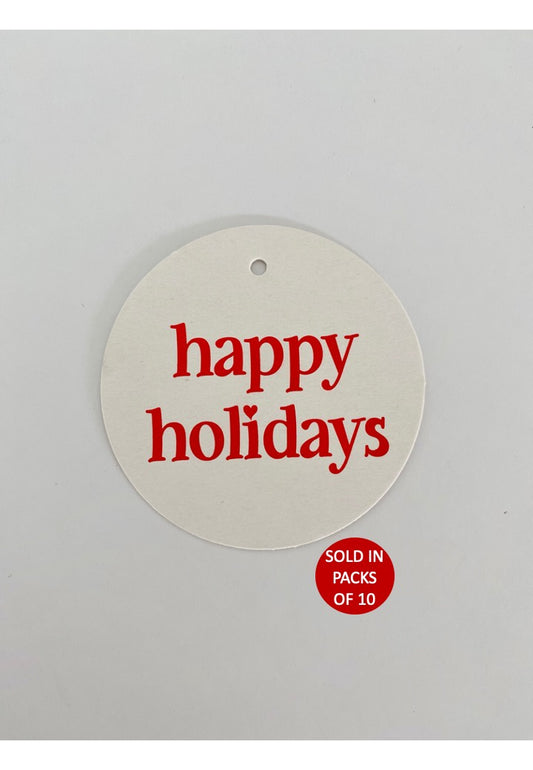 Happy Holidays Tag (Red on White)