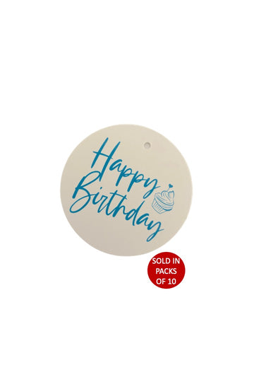 Happy Birthday Tag Cupcake (Blue on White)