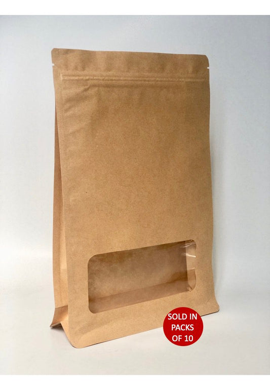 Flat bottom kraft pouch with window kraft 1kg