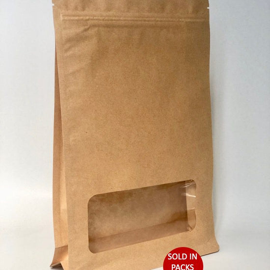 Flat bottom kraft pouch with window 250 gram