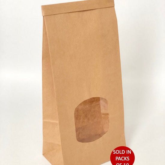 Tin tie bags with window medium kraft pack of ten