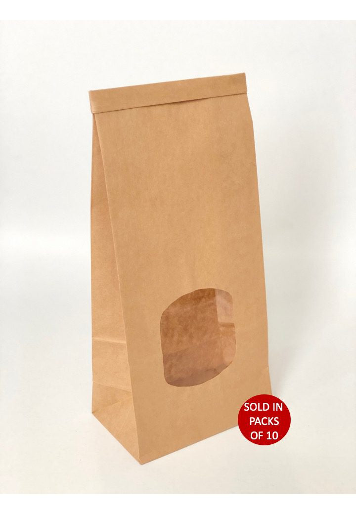 Tin tie bags with window medium kraft pack of ten