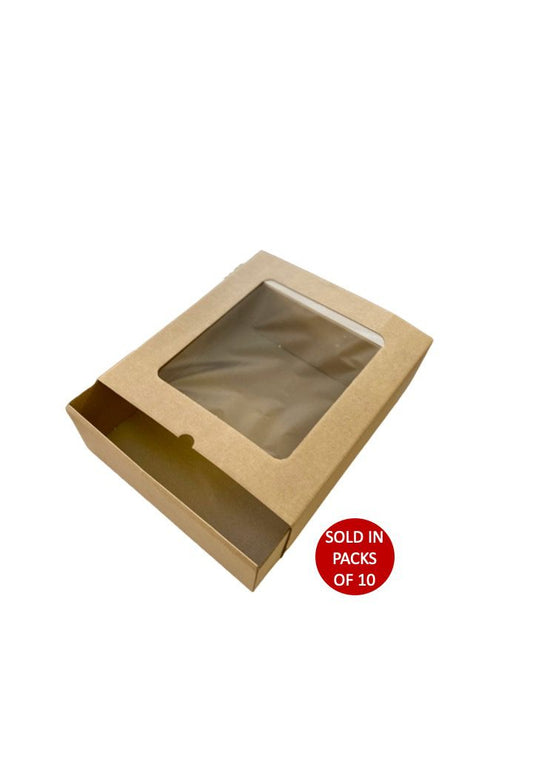 Corrugated Kraft Sliding Gift Box with Window 344x305x110mm (Pack of 10)
