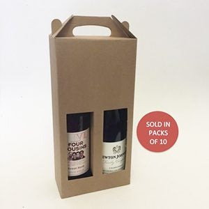 Kraft 2 Bottle Wine Box With Handle (Pack of 10)