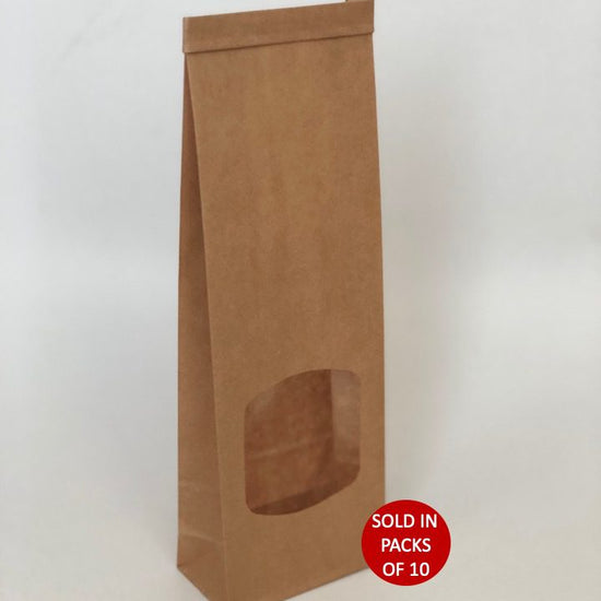 Tin tie bags with window small kraft pack of ten
