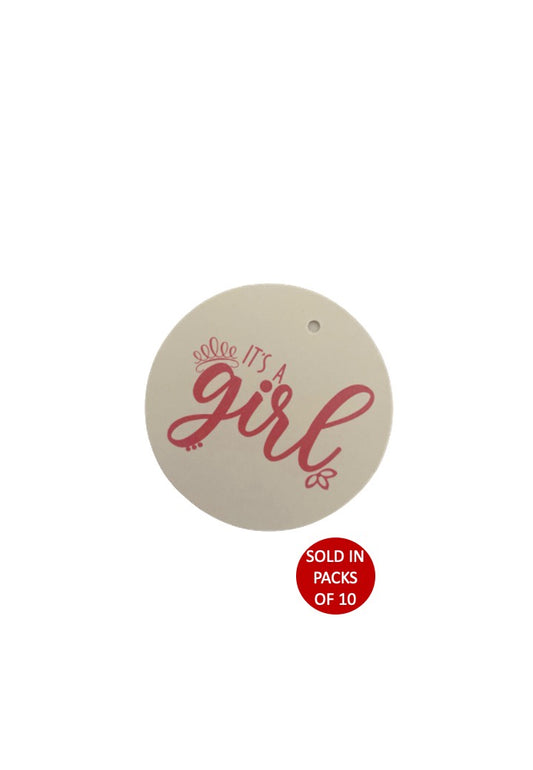 It's a Girl Tag Tiara (Pink on White)