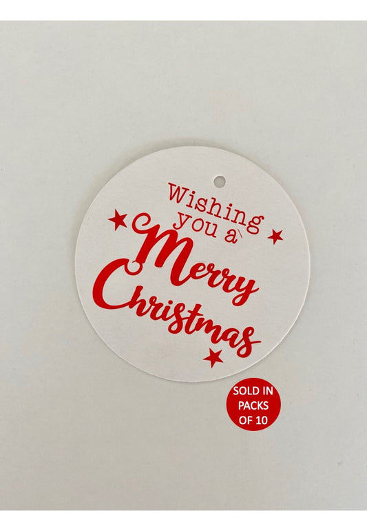 Wishing You A Merry Christmas Tag (Red on White)