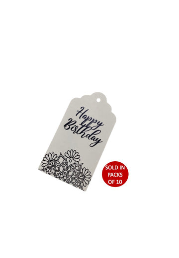 Happy Birthday Tag (Mandala)(White)