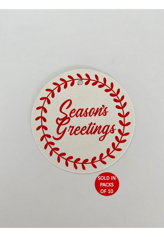 Seasons Greetings Tag (Red on white)
